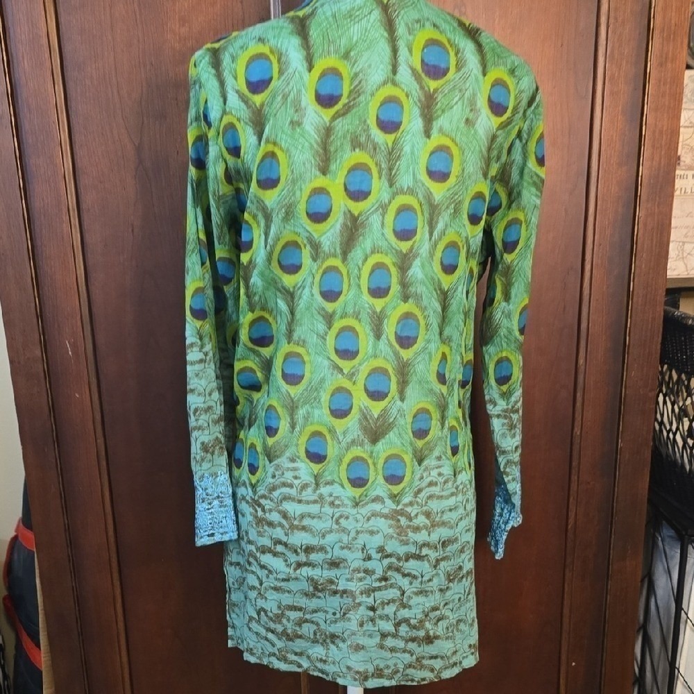 Sol Peacock Tunic Top L Embroidered Boho Cotton Resort Blouse - Picture 6 of 6
